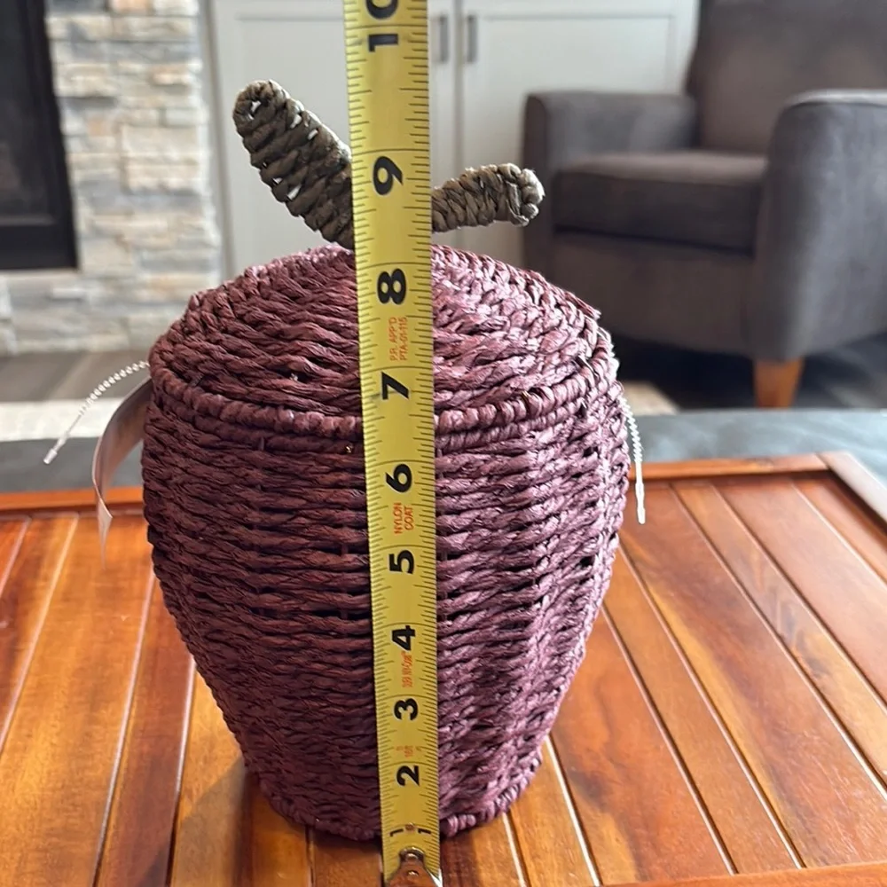 Dark Red Apple Woven Accent Basket with Lid